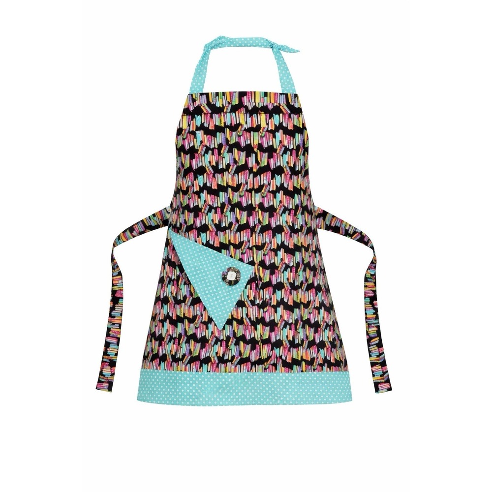 Handmade Apron Books Print w/ Turquoise Polka Dot‎ Pocket Kitchen Baking